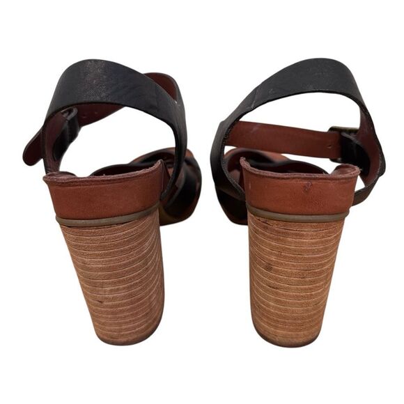 See By Chloe Black Leather Criss Cross Block Heeled Sandals Size 37 - Picture 3 of 7